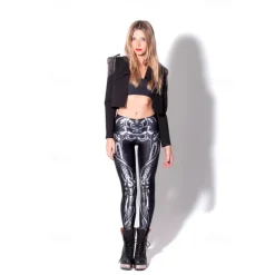 Women's Tights Leggings Black / White Green Blue Mid Waist Casual / Sporty Athleisure Weekend Yoga Print Stretchy Ankle-Length Comfort Galaxy One-Size / Skinny