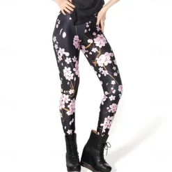 Women's Tights Leggings Black / White Green Blue Mid Waist Casual / Sporty Athleisure Weekend Yoga Print Stretchy Ankle-Length Comfort Galaxy One-Size / Skinny