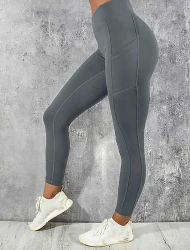 Women's Tights Leggings Dark Gray Navy Blue Black Mid Waist Basic Sports Yoga Fitness Gym Micro-elastic Ankle-Length Tummy Control Solid Colored XS S M L XL / Plus Size / Skinny