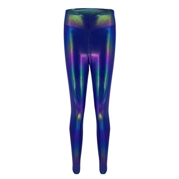 Women's Tights Leggings PU Blue White High Waist Stylish Hip-Hop Club Fitness Sequins Stretchy Full Length Comfort Sparkly S M L XL / Skinny