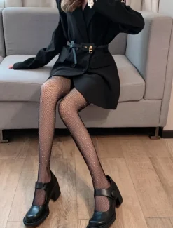 Women's Tights Pantyhose Stockings Summer Tights Sunscreen Leg Shaping High Elasticity Rhinestone Sexy Casual Daily Black color White One-Size