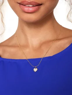 Women's Titanium Steel Heart Pendant Necklace with Shell Inlay - Adjustable Chain - Lightweight