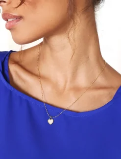 Women's Titanium Steel Heart Pendant Necklace with Shell Inlay - Adjustable Chain - Lightweight