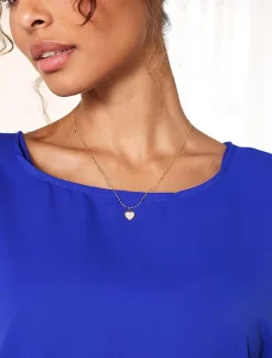 Women's Titanium Steel Heart Pendant Necklace with Shell Inlay - Adjustable Chain - Lightweight