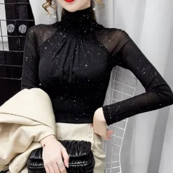 Women's Top Latin Dance Ballroom Dance Top Ruching Pure Color Splicing Women's Performance Training Long Sleeve Polyester