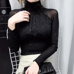 Women's Top Latin Dance Ballroom Dance Top Ruching Pure Color Splicing Women's Performance Training Long Sleeve Polyester