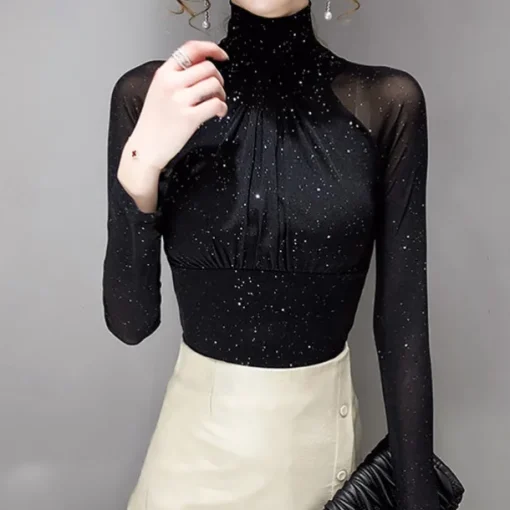 Women's Top Latin Dance Ballroom Dance Top Ruching Pure Color Splicing Women's Performance Training Long Sleeve Polyester
