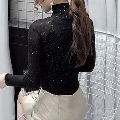 Women's Top Latin Dance Ballroom Dance Top Ruching Pure Color Splicing Women's Performance Training Long Sleeve Polyester