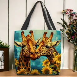 Women's Tote Shoulder Bag Canvas Tote Bag Polyester Shopping Holiday Beach Print Large Capacity Foldable Lightweight Giraffe Yellow Blue
