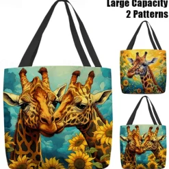 Women's Tote Shoulder Bag Canvas Tote Bag Polyester Shopping Holiday Beach Print Large Capacity Foldable Lightweight Giraffe Yellow Blue