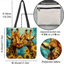 Women's Tote Shoulder Bag Canvas Tote Bag Polyester Shopping Holiday Beach Print Large Capacity Foldable Lightweight Giraffe Yellow Blue