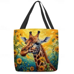Women's Tote Shoulder Bag Canvas Tote Bag Polyester Shopping Holiday Beach Print Large Capacity Foldable Lightweight Giraffe Yellow Blue