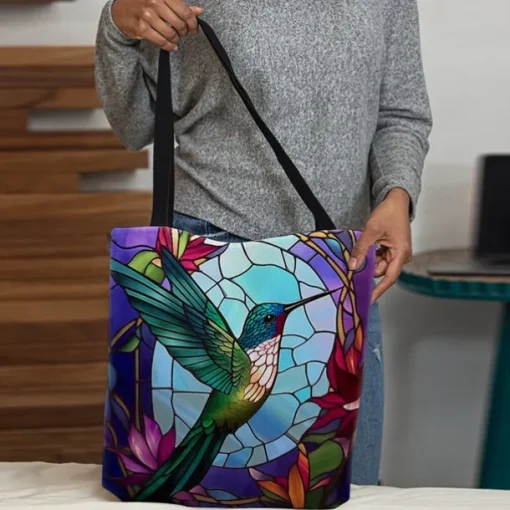 Women's Tote Shoulder Bag Canvas Tote Bag Polyester Shopping Daily Holiday Print Large Capacity Foldable Lightweight Bird Blue Purple Green