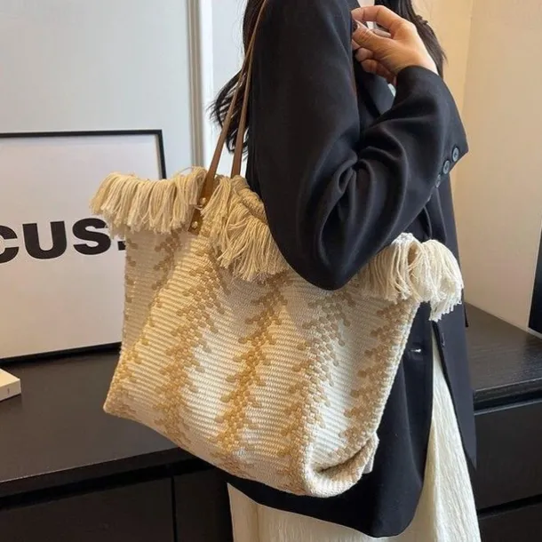 Women's Tote Shoulder Bag Hobo Bag Boho Bohemia Canvas PU Leather Holiday Beach Buckle Breathable Multi Carry Solid Color Black Light Green Khaki