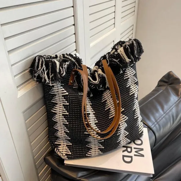 Women's Tote Shoulder Bag Hobo Bag Boho Bohemia Canvas PU Leather Holiday Beach Buckle Breathable Multi Carry Solid Color Black Light Green Khaki