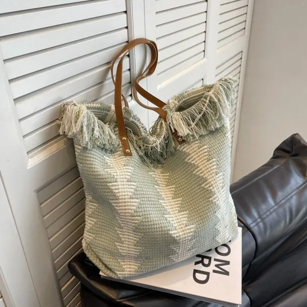 Women's Tote Shoulder Bag Hobo Bag Boho Bohemia Canvas PU Leather Holiday Beach Buckle Breathable Multi Carry Solid Color Black Light Green Khaki
