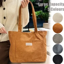 Women's Tote Shoulder Bag Hobo Bag Corduroy Outdoor Shopping Daily Large Capacity Lightweight Durable Solid Color Black White Brown