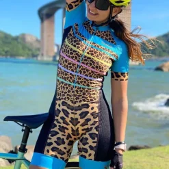 Women's Triathlon Tri Suit Short Sleeve Mountain Bike MTB Road Bike Cycling White Black Green Bike Clothing Suit Breathable Quick Dry Back Pocket Sweat wicking Polyester Sports Patterned Clothing