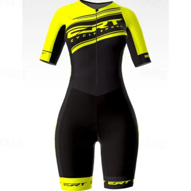 Women's Triathlon Tri Suit Short Sleeve Triathlon Silver Light Yellow Dark Grey Graphic Bike Lycra Sports Graphic Clothing Apparel