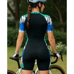 Women's Triathlon Tri Suit Short Sleeve Mountain Bike MTB Road Bike Cycling Blue Graphic Stripes Bike Breathable Quick Dry Ultraviolet Resistant Spandex Sports Graphic Lines / Waves Stripes Clothing