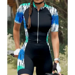 Women's Triathlon Tri Suit Short Sleeve Mountain Bike MTB Road Bike Cycling Blue Graphic Stripes Bike Breathable Quick Dry Ultraviolet Resistant Spandex Sports Graphic Lines / Waves Stripes Clothing