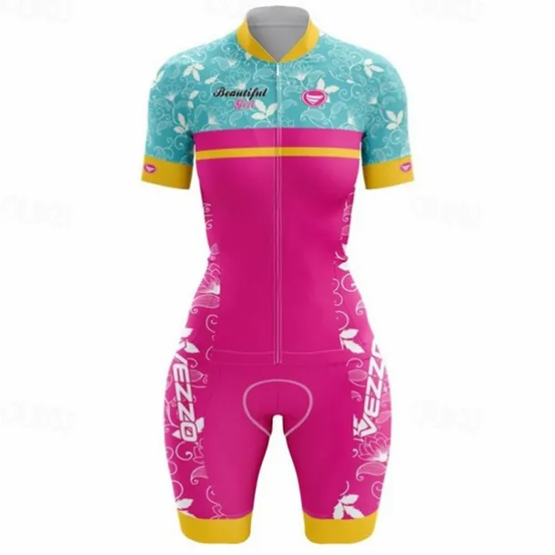 Women's Triathlon Tri Suit Short Sleeve Triathlon Pink+White Blue + Red + Black Black Graphic Bike Lycra Sports Graphic Clothing Apparel