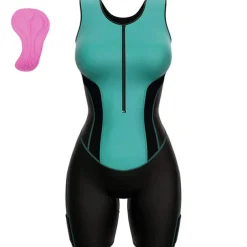 Women's Triathlon Tri Suit Sleeveless Mountain Bike MTB Road Bike Cycling Forest Green Black Pink Bike UV Resistant Breathable Quick Dry Spandex Sports Solid Color Patterned Geometic Clothing Apparel