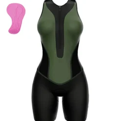 Women's Triathlon Tri Suit Sleeveless Mountain Bike MTB Road Bike Cycling Forest Green Black Pink Bike UV Resistant Breathable Quick Dry Spandex Sports Solid Color Patterned Geometic Clothing Apparel