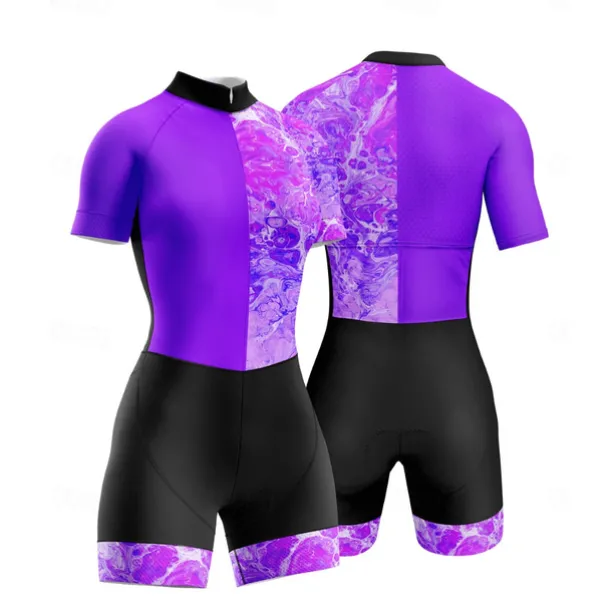 Women's Triathlon Tri Suit Short Sleeve Triathlon Silver Dark Grey Forest Green Graphic Bike Lycra Sports Graphic Clothing Apparel