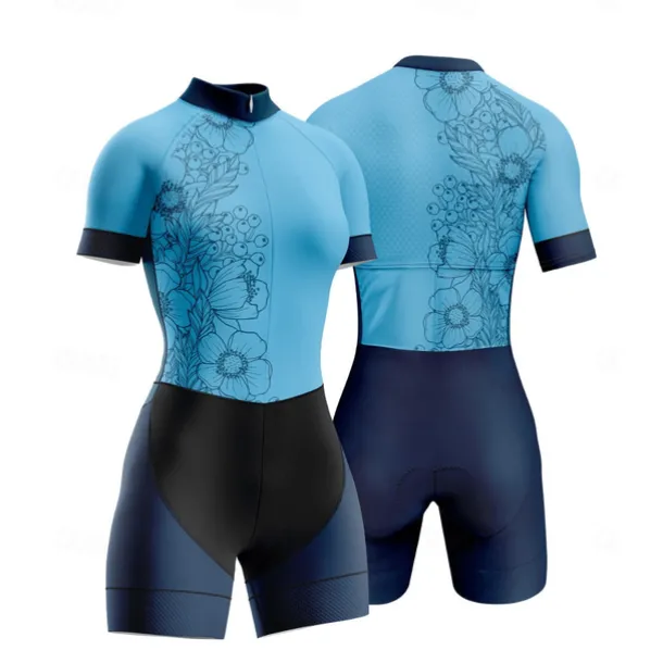 Women's Triathlon Tri Suit Short Sleeve Triathlon Silver Dark Grey Forest Green Graphic Bike Lycra Sports Graphic Clothing Apparel