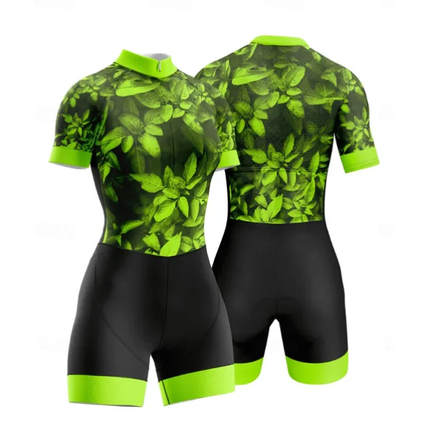 Women's Triathlon Tri Suit Short Sleeve Triathlon Silver Dark Grey Forest Green Graphic Bike Lycra Sports Graphic Clothing Apparel