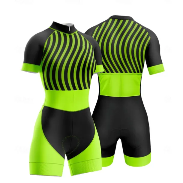 Women's Triathlon Tri Suit Short Sleeve Triathlon Silver Dark Grey Forest Green Graphic Bike Lycra Sports Graphic Clothing Apparel