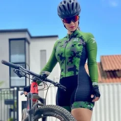 Women's Triathlon Tri Suit Short Sleeve Mountain Bike MTB Road Bike Cycling Black Green Orange Rainbow Patchwork Bike Clothing Suit Breathable Quick Dry Back Pocket Sweat wicking Spandex Sports