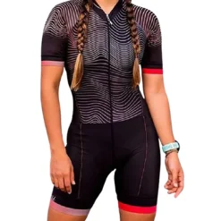 Women's Triathlon Tri Suit Short Sleeve Mountain Bike MTB Road Bike Cycling Black Green Orange Rainbow Patchwork Bike Clothing Suit Breathable Quick Dry Back Pocket Sweat wicking Spandex Sports