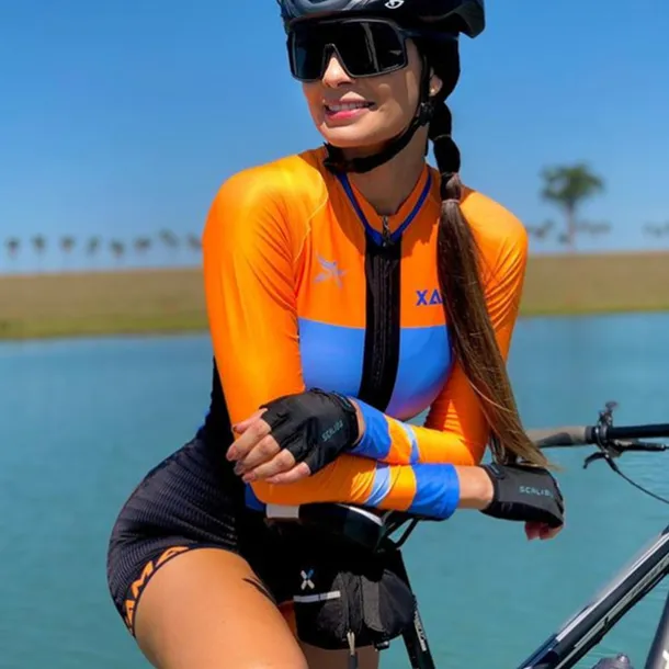 Women's Triathlon Tri Suit Short Sleeve Mountain Bike MTB Road Bike Cycling Black Green Orange Rainbow Patchwork Bike Clothing Suit Breathable Quick Dry Back Pocket Sweat wicking Spandex Sports