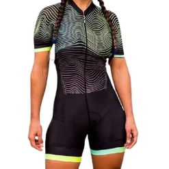 Women's Triathlon Tri Suit Short Sleeve Mountain Bike MTB Road Bike Cycling Black Green Orange Rainbow Patchwork Bike Clothing Suit Breathable Quick Dry Back Pocket Sweat wicking Spandex Sports
