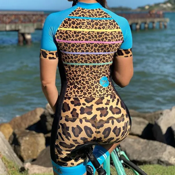 Women's Triathlon Tri Suit Short Sleeve Mountain Bike MTB Road Bike Cycling Black Green Orange Rainbow Patchwork Bike Clothing Suit Breathable Quick Dry Back Pocket Sweat wicking Spandex Sports