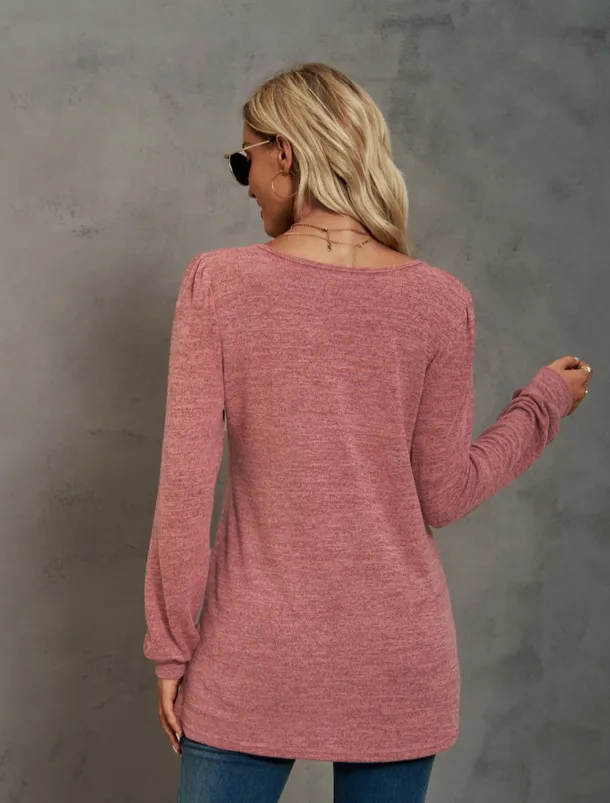 Women's Tunic Cotton Shirt Plain Bohemia Stylish Basic Long Sleeve Puff Sleeve Square Neck Regular Tops Daily Sports Going out Black Pink Purple Green Khaki Spring Fall