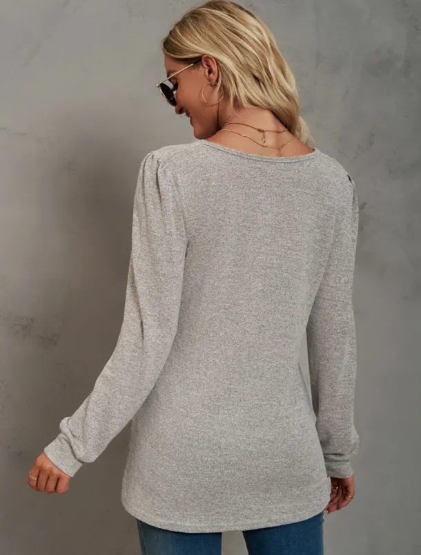 Women's Tunic Cotton Shirt Plain Bohemia Stylish Basic Long Sleeve Puff Sleeve Square Neck Regular Tops Daily Sports Going out Black Pink Purple Green Khaki Spring Fall