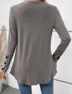 Women's Tunic Long Sleeve V Neck Buttons Gray Spring Fall Winter