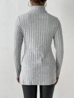 Women's Tunic T Shirt Plain Fashion Modern Casual Long Sleeve Turtleneck Regular Tops Daily Weekend Sky Blue Fuchsia Brown Gray Fall Winter