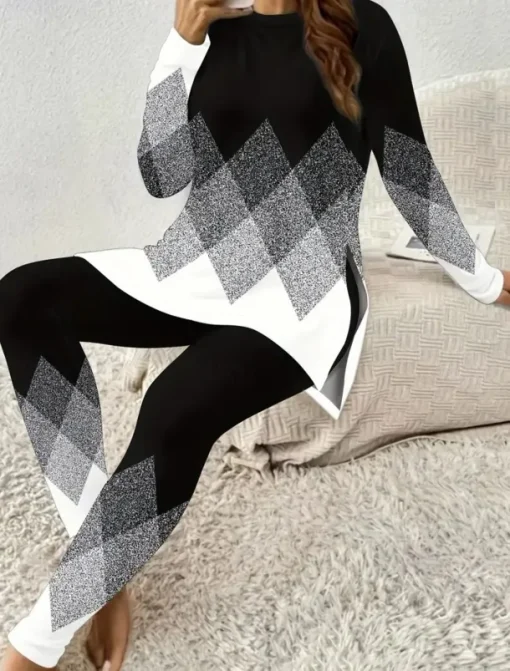 Women's Two Pieces Set Elegant Vacation Fashion T Shirt Pants Sets Long Sleeve Crew Neck Round Neck Graphic Striped Print Casual Daily Casual Daily Black Red Blue Summer Regular Fit