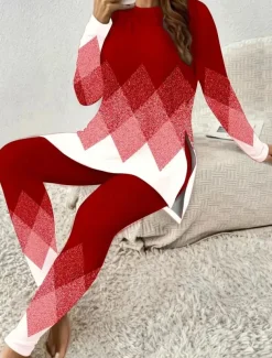 Women's Two Pieces Set Elegant Vacation Fashion T Shirt Pants Sets Long Sleeve Crew Neck Round Neck Graphic Striped Print Casual Daily Casual Daily Black Red Blue Summer Regular Fit