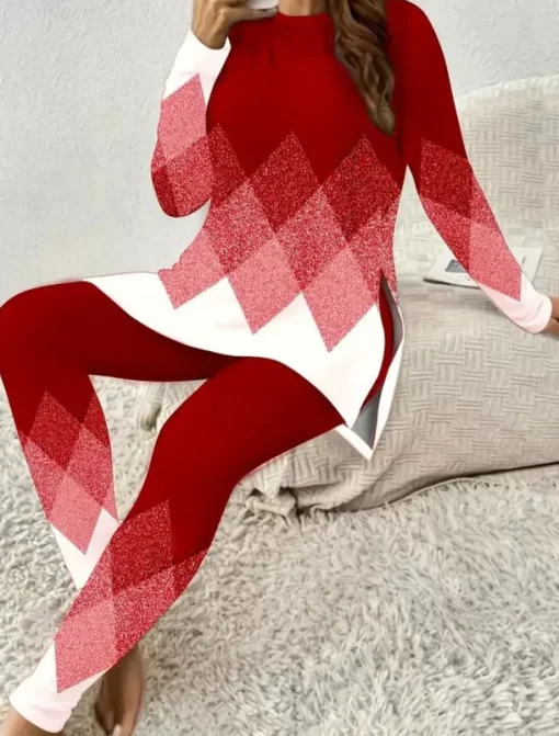 Women's Two Pieces Set Elegant Vacation Fashion T Shirt Pants Sets Long Sleeve Crew Neck Round Neck Graphic Striped Print Casual Daily Casual Daily Black Red Blue Summer Regular Fit