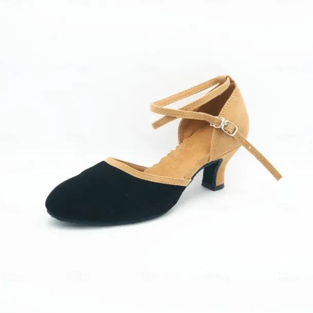 Women's Two-Tone Blue and Beige Suede Cross-Strap Dance Shoes, Comfortable Heels for Latin and Ballroom Dancing