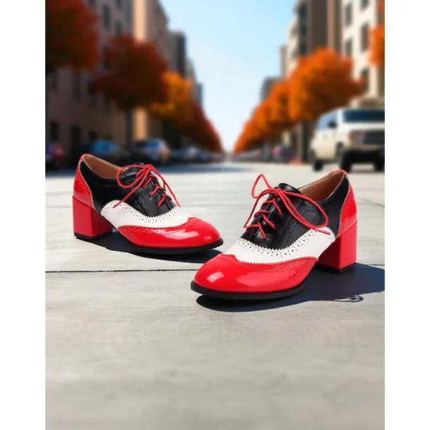 Women's Two-Tone Oxford Block Heel Shoes – Retro Lace-Up Brogues in Mint Green and Metallic for 1950s-Inspired Street Style, Daily Outfits, and Casual Events