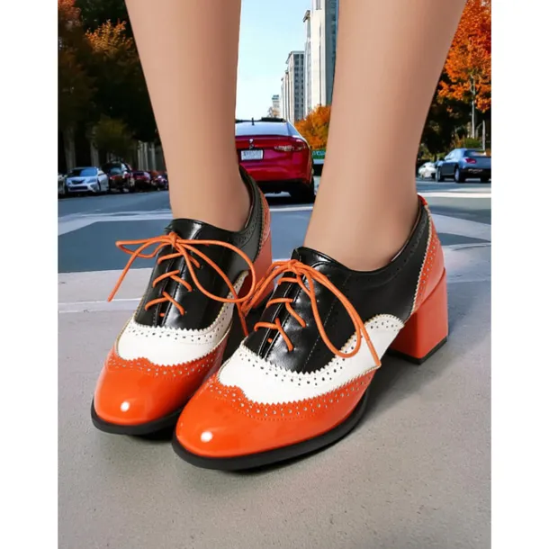 Women's Two-Tone Oxford Block Heel Shoes – Retro Lace-Up Brogues in Mint Green and Metallic for 1950s-Inspired Street Style, Daily Outfits, and Casual Events