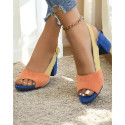 Women's Two-Tone Suede Peep Toe Block Heel Sandals – Stylish and Comfortable Open-Toe Shoes for Office, Parties, and Summer Outings