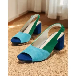 Women's Two-Tone Suede Peep Toe Block Heel Sandals – Stylish and Comfortable Open-Toe Shoes for Office, Parties, and Summer Outings