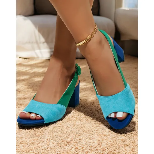 Women's Two-Tone Suede Peep Toe Block Heel Sandals – Stylish and Comfortable Open-Toe Shoes for Office, Parties, and Summer Outings